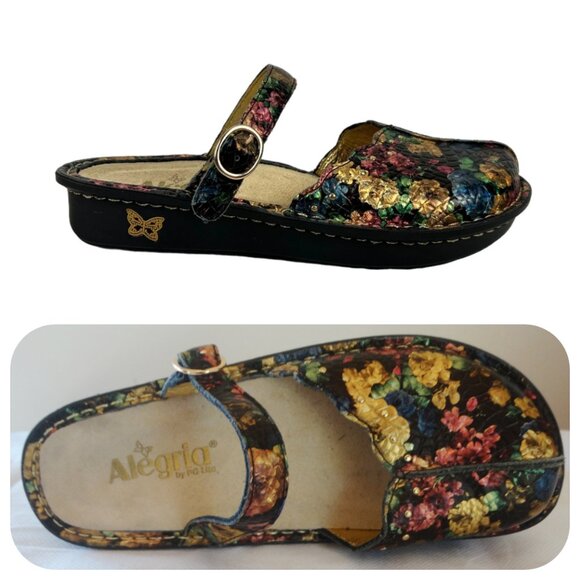 Alegria 37/7.5 Tuscany TUS-633 Mule Clog Shoes Floral Leather - Picture 1 of 8
